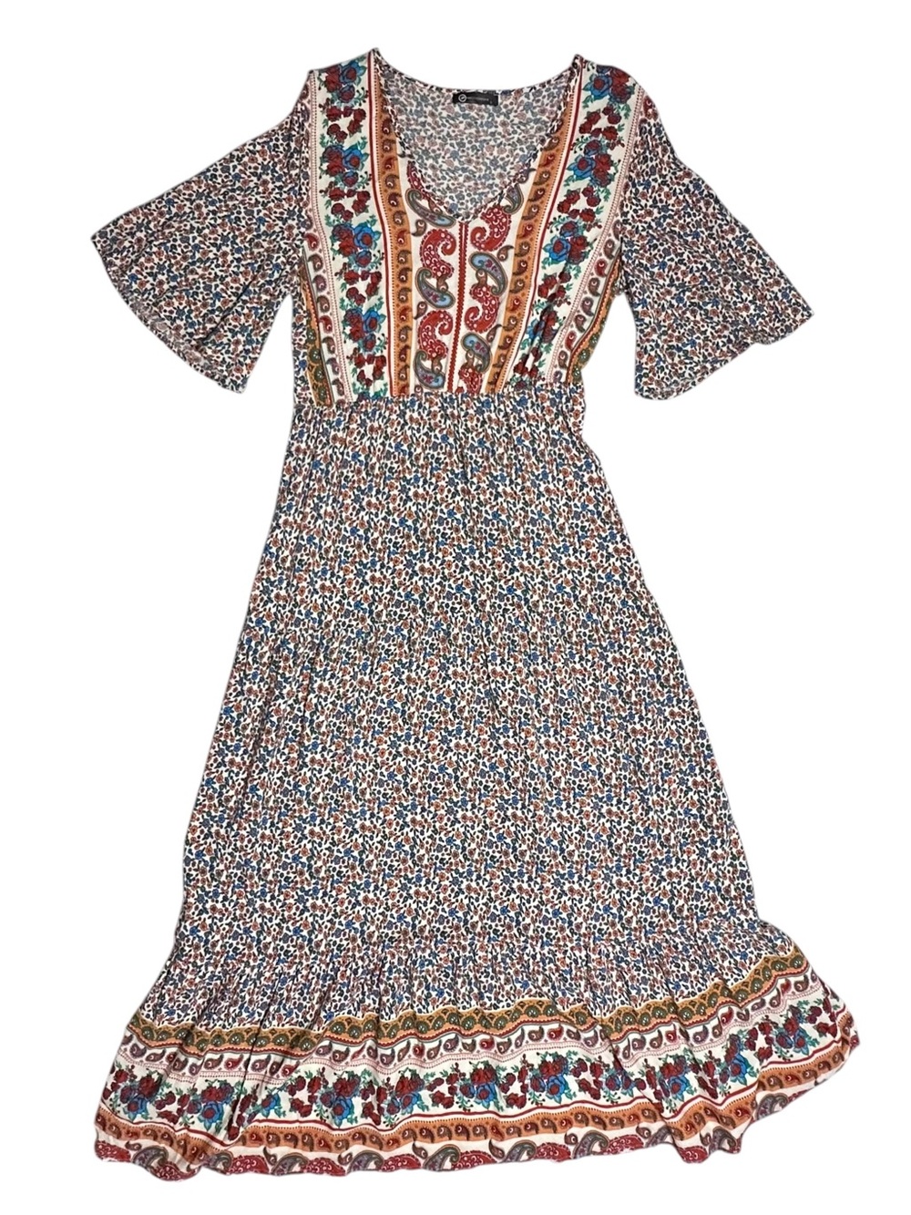 Pretty Garden Women’s Boho Floral/Paisley Maxi Dress Sz.L Cottagecore Prairie - Picture 3 of 8